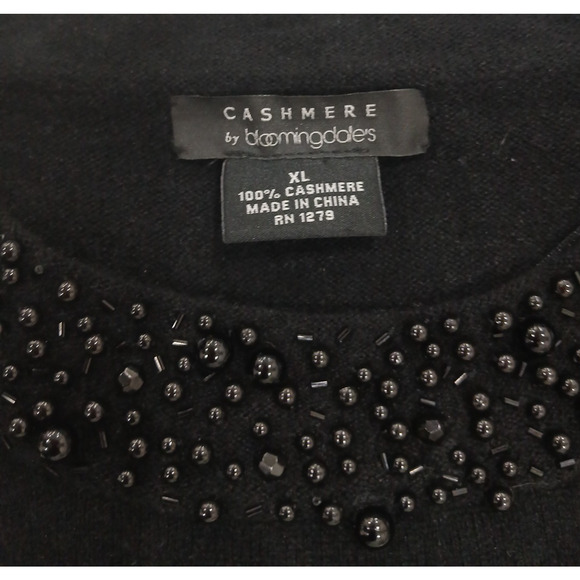 Bloomingdales Cashmere Dress Black Beaded Embellished Collar Cuff Size‎ XL - Picture 5 of 7